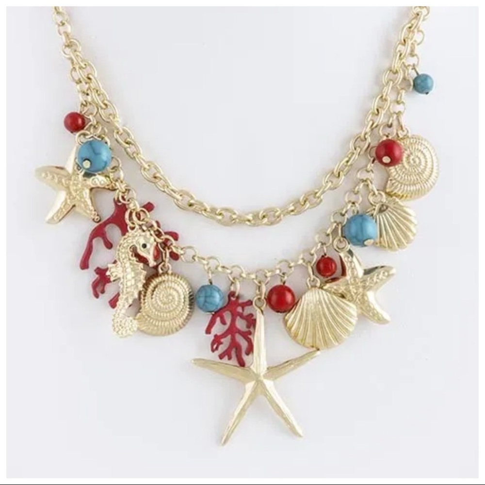 Layered Gold Coral Seashell Necklace - Picture 2 of 7